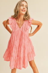 Coral Eyelet Babydoll Mini Dress