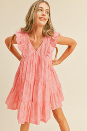 Coral Eyelet Babydoll Mini Dress