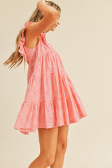 Coral Eyelet Babydoll Mini Dress