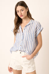 Light Blue Button Down Chest Pocket Shirt Top