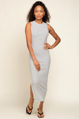 White Striped Sleeveless Midi Dress