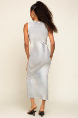 White Striped Sleeveless Midi Dress