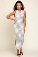 White Striped Sleeveless Midi Dress