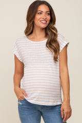 Beige Striped Cutout Back Maternity Top