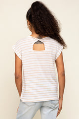 Beige Striped Cutout Back Top