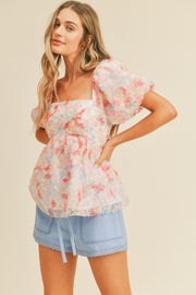 Pink Multi Floral Mesh Babydoll Top