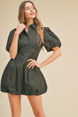 Black Bubble Hem Shirt Dress