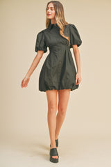 Black Bubble Hem Shirt Dress