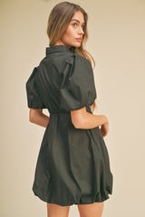 Black Bubble Hem Shirt Dress