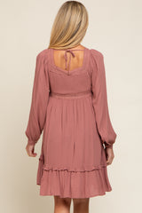 Dark Mauve Lace Embroidered Square Neck Maternity Dress