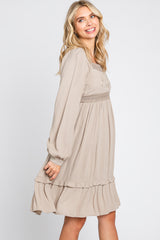 Taupe Lace Embroidered Square Neck Dress