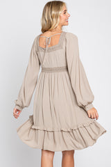 Taupe Lace Embroidered Square Neck Dress