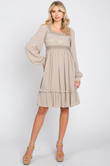 Taupe Lace Embroidered Square Neck Dress