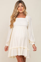 Cream Lace Embroidered Square Neck Maternity Dress