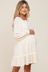 Cream Lace Embroidered Square Neck Maternity Dress