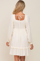 Cream Lace Embroidered Square Neck Maternity Dress