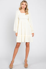 Cream Lace Embroidered Square Neck Maternity Dress