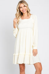 Cream Lace Embroidered Square Neck Dress