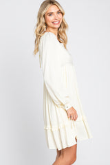 Cream Lace Embroidered Square Neck Dress