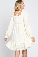 Cream Lace Embroidered Square Neck Dress