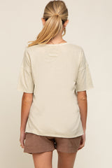 Beige Raw Hem Front Pocket Maternity T-Shirt