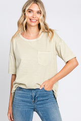 Beige Raw Hem Front Pocket Maternity T-Shirt