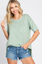 Light Olive Raw Hem Front Pocket T-Shirt