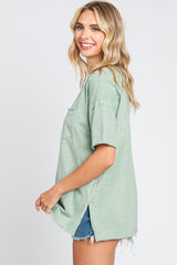 Light Olive Raw Hem Front Pocket T-Shirt