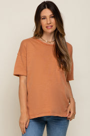 Rust Raw Hem Front Pocket Maternity T-Shirt