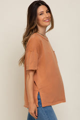 Rust Raw Hem Front Pocket Maternity T-Shirt