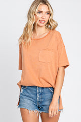 Rust Raw Hem Front Pocket Maternity T-Shirt