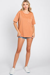 Rust Raw Hem Front Pocket T-Shirt