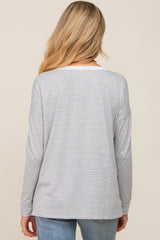 Grey Striped Button Front Long Sleeve Maternity Top