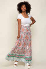 Green Printed Smocked Waist Maternity Maxi Skirt