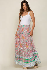 Green Printed Smocked Waist Maternity Maxi Skirt