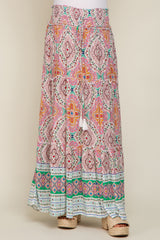 Green Printed Smocked Waist Maternity Maxi Skirt