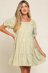 Sage Gingham Tiered Maternity Dress