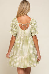 Sage Gingham Tiered Maternity Dress