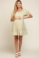 Sage Gingham Tiered Maternity Dress