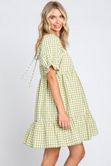 Sage Gingham Tiered Dress