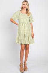 Sage Gingham Tiered Dress