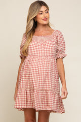 Mauve Gingham Tiered Maternity Dress