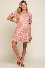 Mauve Gingham Tiered Maternity Dress