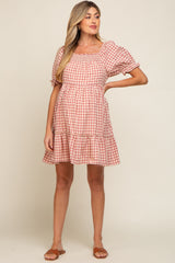 Mauve Gingham Tiered Maternity Dress