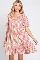 Mauve Gingham Tiered Dress