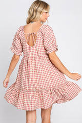 Mauve Gingham Tiered Dress