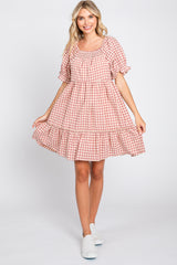 Mauve Gingham Tiered Dress