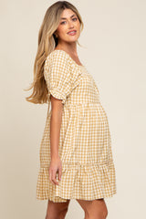 Yellow Gingham Tiered Maternity Dress