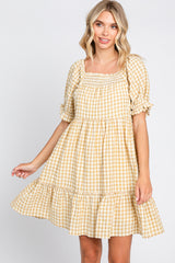 Yellow Gingham Tiered Dress