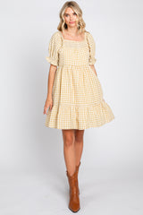 Yellow Gingham Tiered Dress